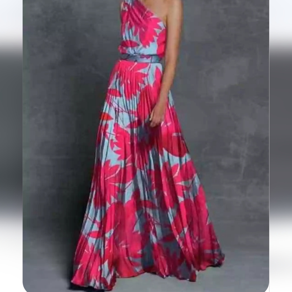 Chic Floral One-Shoulder Dress - Women's Size Small (4) - Pink/Light Blue